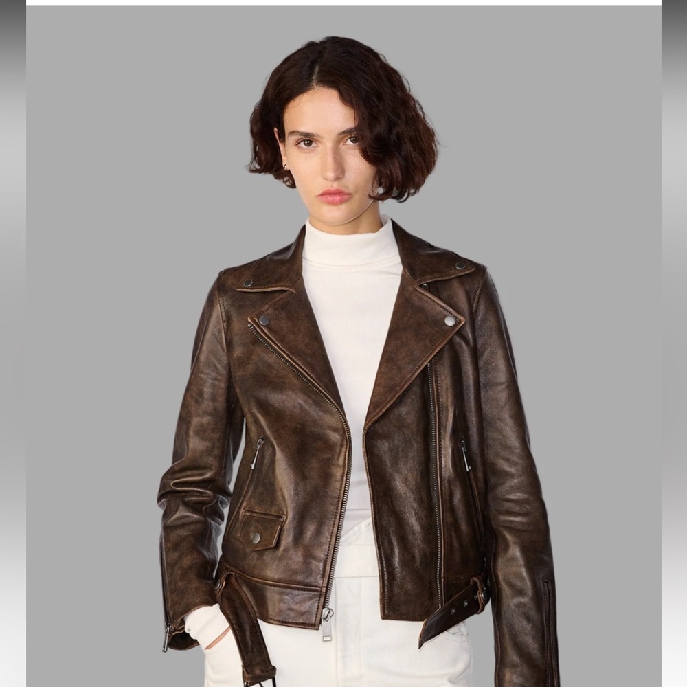 Bryn Distressed Leather Moto Jacket sz. L